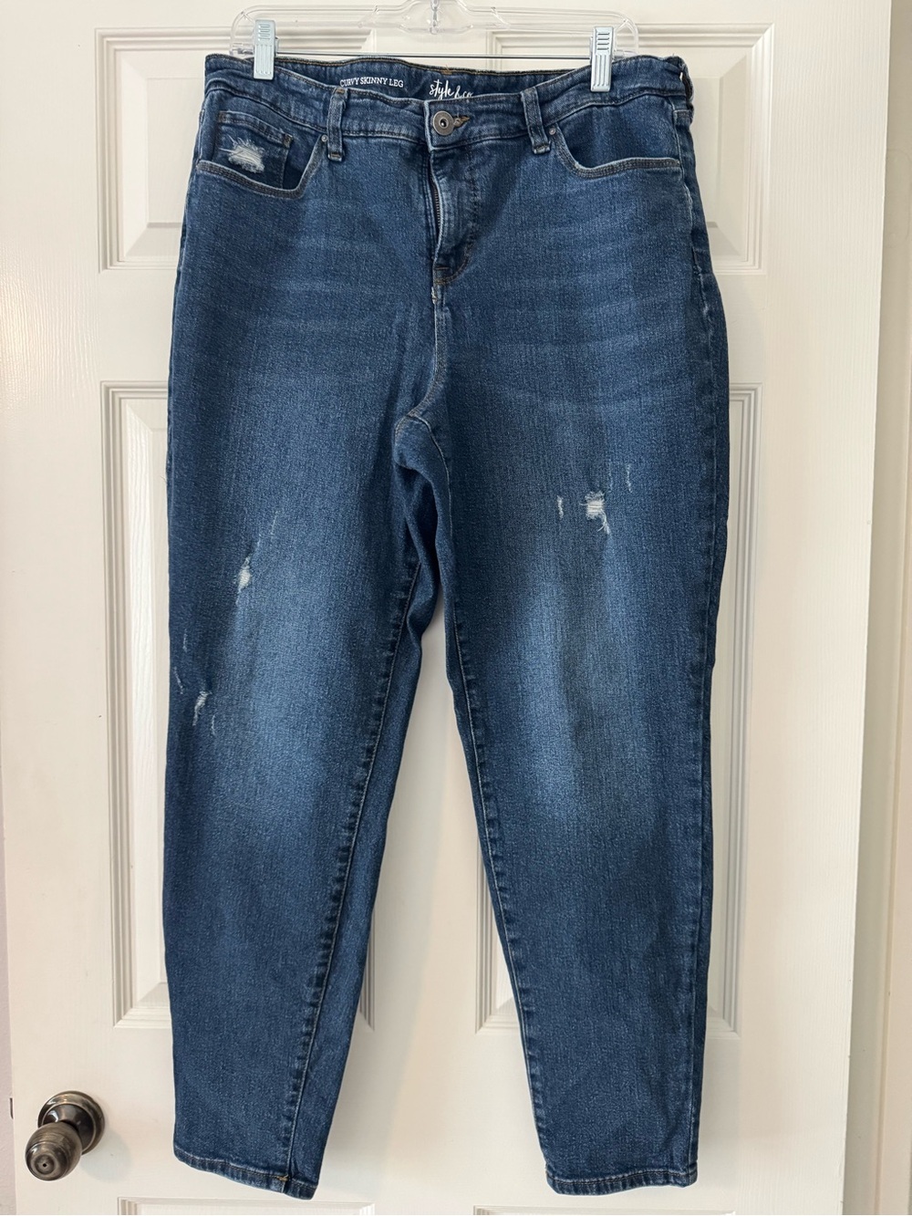 Style & Co Women’s Curvy Skinny Leg Dark Blue Distressed Jeans